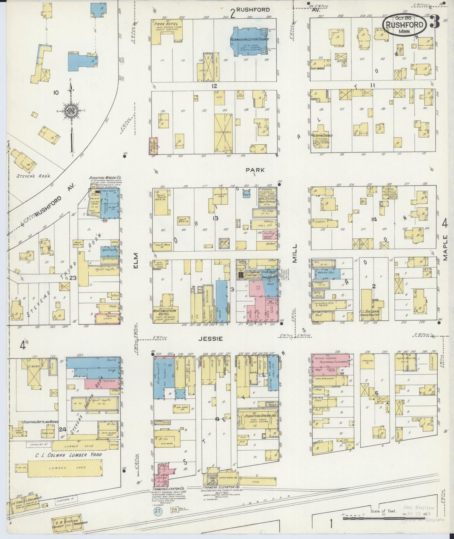 Sanborn Fire Insurance Map from Rushford, Fillmore County, Minnesota (1915), Sheet #0003 - Complete Map Set gallery image, historic Sanborn map, vintage wall art, Minnesota Minnesota