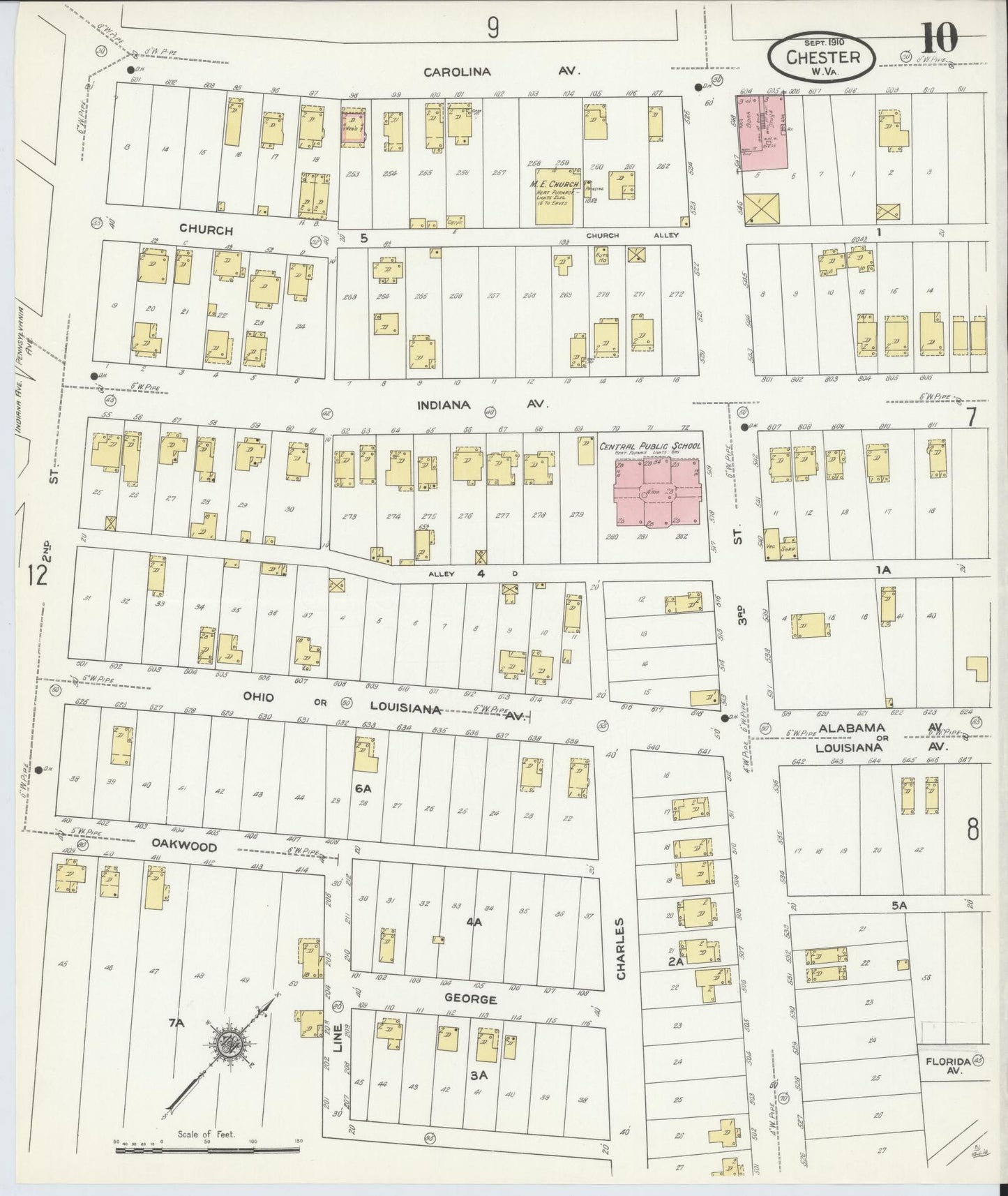 Sanborn Fire Insurance Map from Chester, Hancock County, West Virginia (1910), Sheet #0010 - Historic Sanborn Fire Insurance Map Print, vintage old map wall art, antique decor, genealogy gift, West Virginia West Virginia map