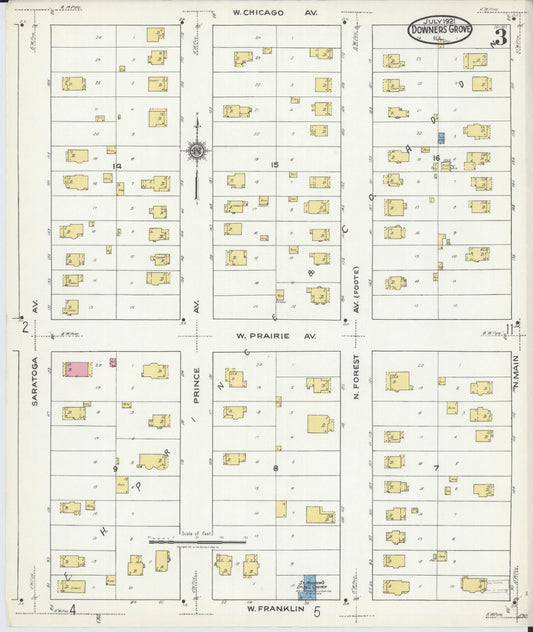 Sanborn Fire Insurance Map from Downers Grove, Dupage County, Illinois (1921), Sheet #0003 - Historic Sanborn Fire Insurance Map Print, vintage old map wall art, antique decor, genealogy gift, Illinois Illinois map