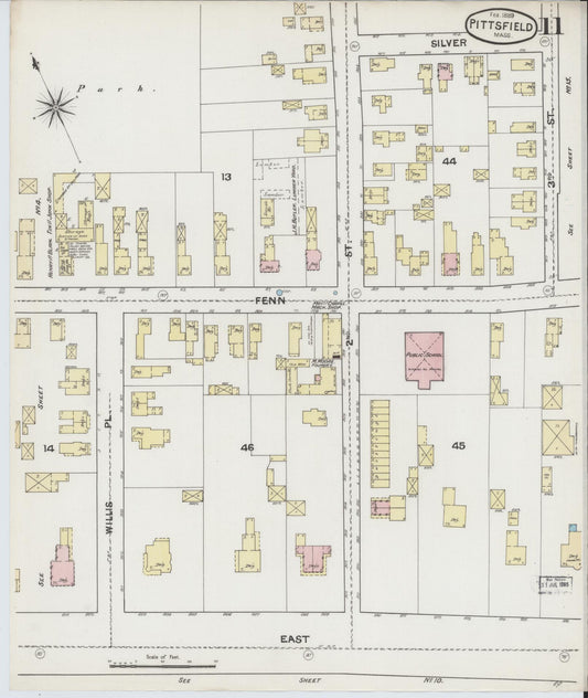 Sanborn Fire Insurance Map from Pittsfield, Berkshire County, Massachusetts (1889), Sheet #0011 - Historic Sanborn Fire Insurance Map Print, vintage old map wall art, antique decor, genealogy gift, Massachusetts Massachusetts map
