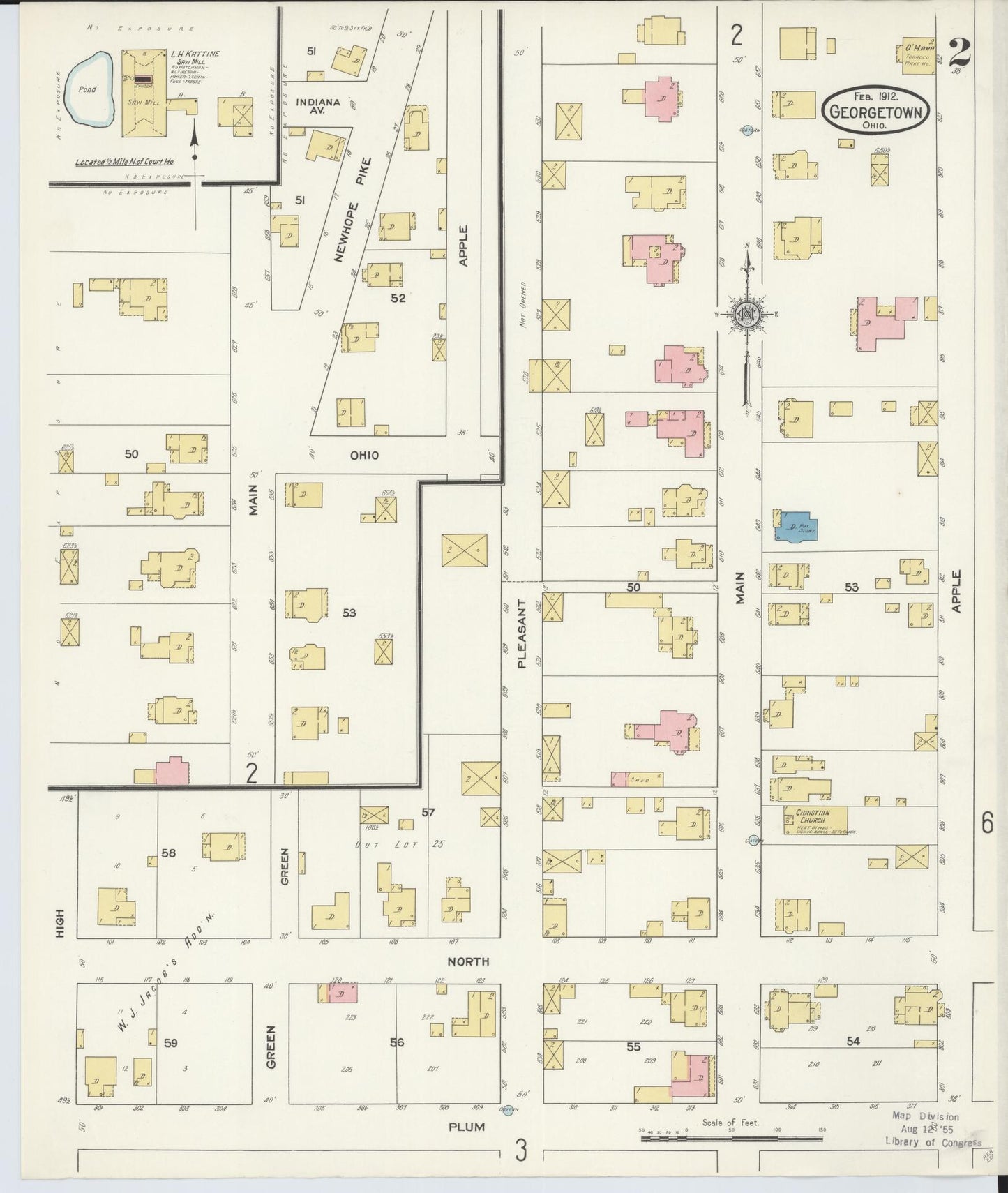 Sanborn Fire Insurance Map from Georgetown, Brown County, Ohio (1912), Sheet #0002 - Historic Sanborn Fire Insurance Map Print, vintage old map wall art, antique decor, genealogy gift, Ohio Ohio map