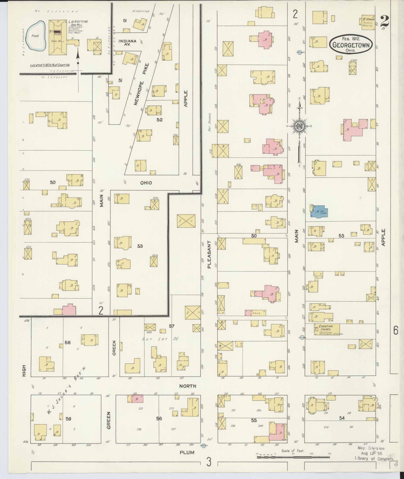 Sanborn Fire Insurance Map from Georgetown, Brown County, Ohio (1912), Sheet #0002 - Historic Sanborn Fire Insurance Map Print, vintage old map wall art, antique decor, genealogy gift, Ohio Ohio map