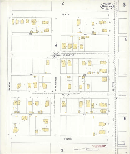 Sanborn Fire Insurance Map from Hanford, Kings County, California (1905), Sheet #0005 - Complete Map Set gallery image, historic Sanborn map, vintage wall art, California California