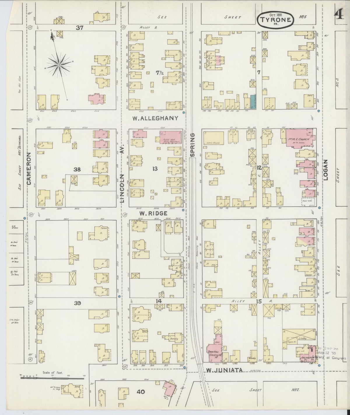 Sanborn Fire Insurance Map from Tyrone, Blair County, Pennsylvania (1891), Sheet #0004 - Historic Sanborn Fire Insurance Map Print, vintage old map wall art, antique decor, genealogy gift, Pennsylvania Pennsylvania map