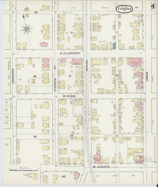Sanborn Fire Insurance Map from Tyrone, Blair County, Pennsylvania (1891), Sheet #0004 - Historic Sanborn Fire Insurance Map Print, vintage old map wall art, antique decor, genealogy gift, Pennsylvania Pennsylvania map