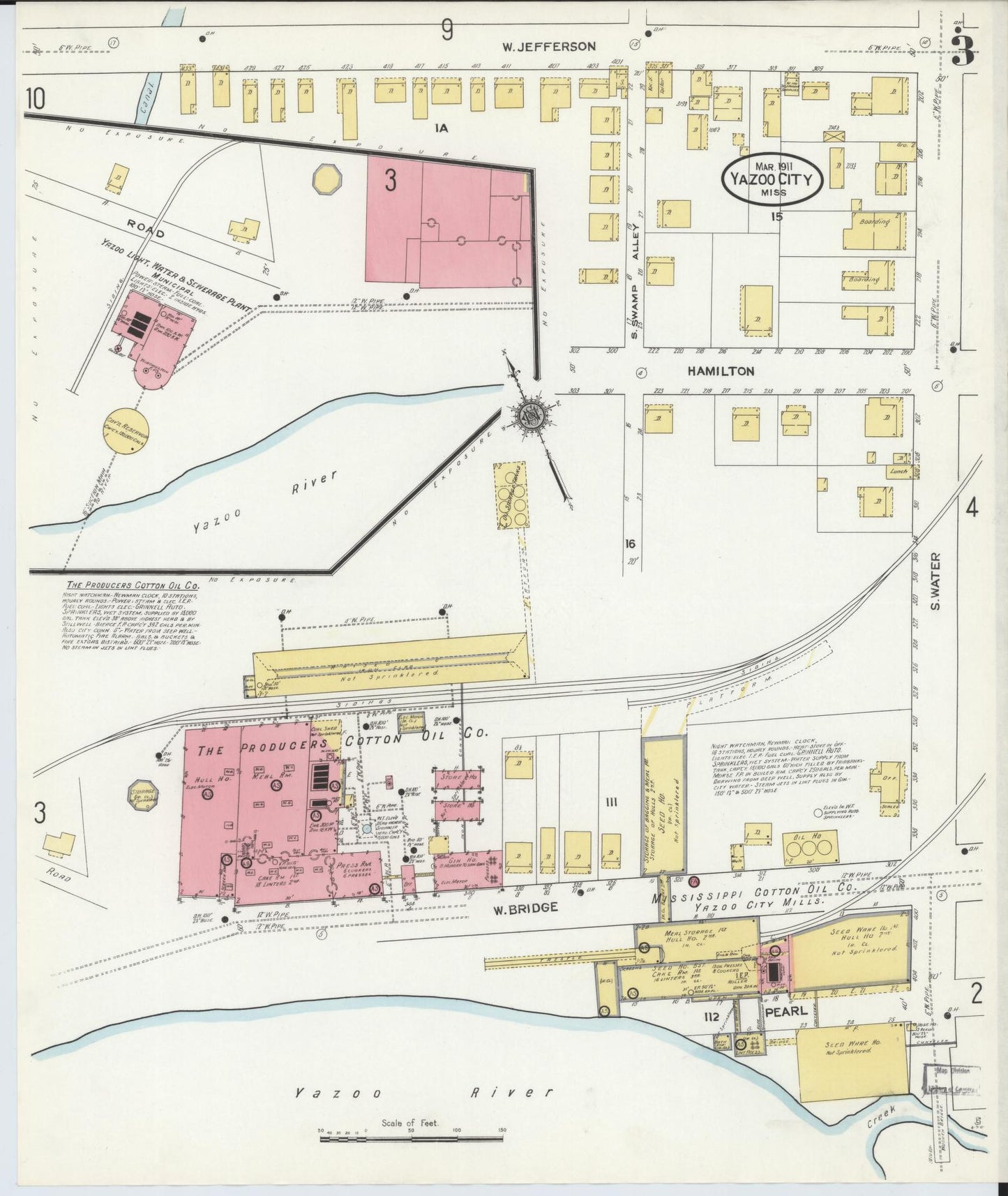 Sanborn Fire Insurance Map from Yazoo City, Yazoo County, Mississippi (1911), Sheet #0003 - Complete Map Set gallery image, historic Sanborn map, vintage wall art, Mississippi Mississippi