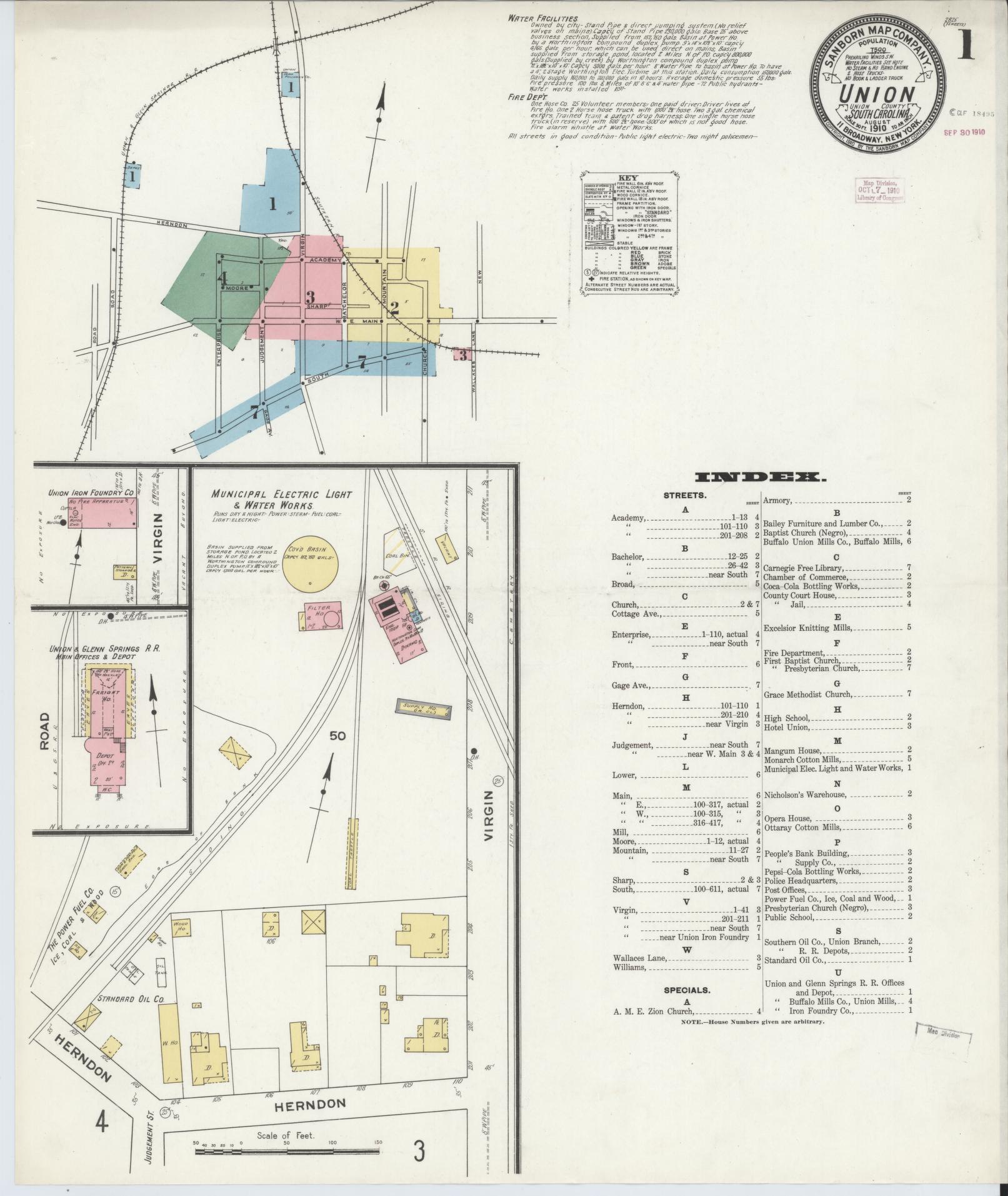 Sanborn Fire Insurance Map from Union, Union County, South Carolina. (1910) – Historic Sanborn Fire Insurance Map Print