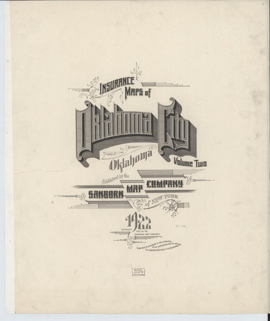 Sanborn Fire Insurance Map from Oklahoma City, Oklahoma County, Oklahoma (1922), Sheet #0001 - Historic Sanborn Fire Insurance Map Print, vintage old map wall art, antique decor, genealogy gift, Oklahoma City Oklahoma map