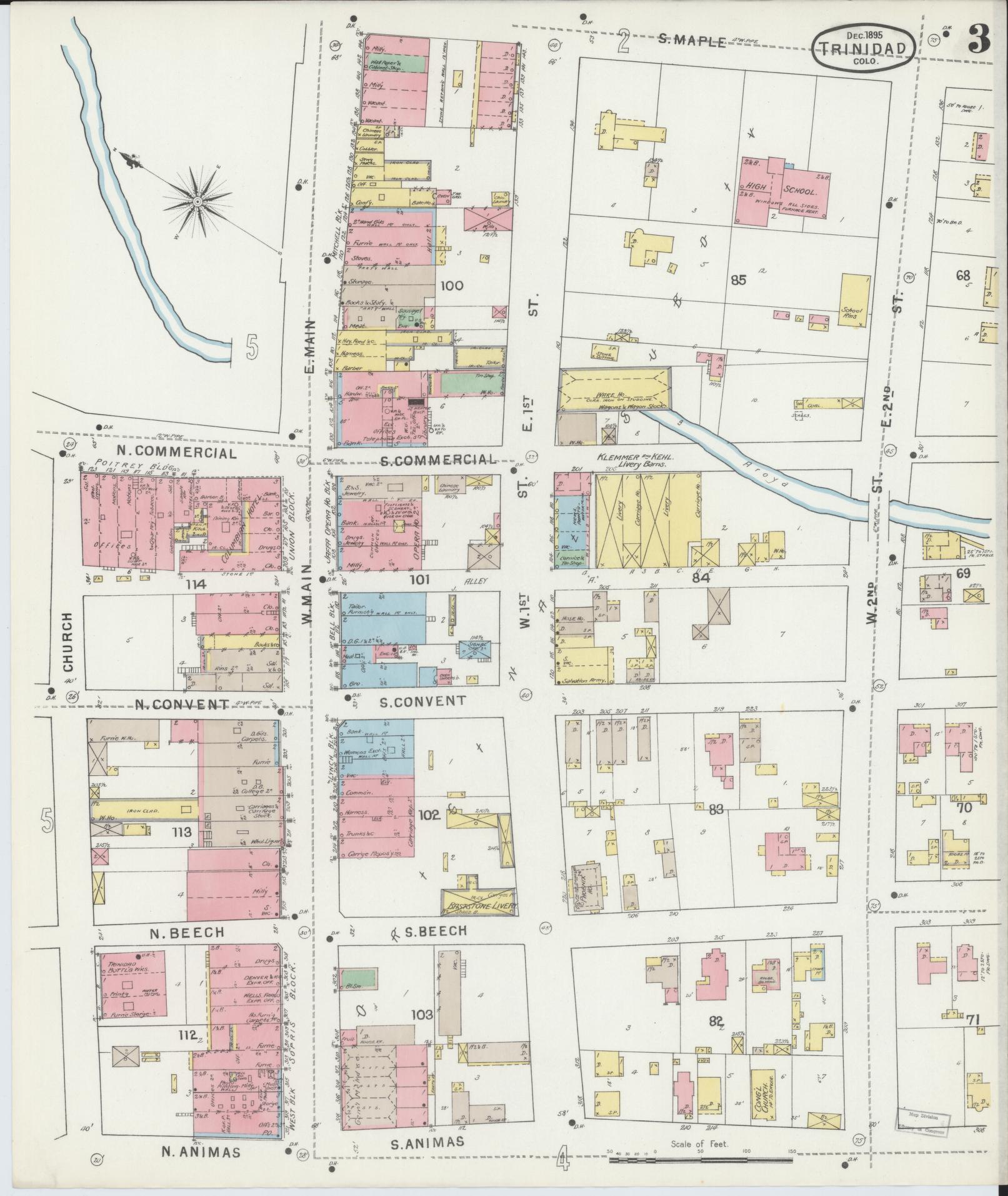 Sanborn Fire Insurance Map from Trinidad, Las Animas County, Colorado (1895), Sheet #0003 - Complete Map Set gallery image, historic Sanborn map, vintage wall art, Colorado Colorado