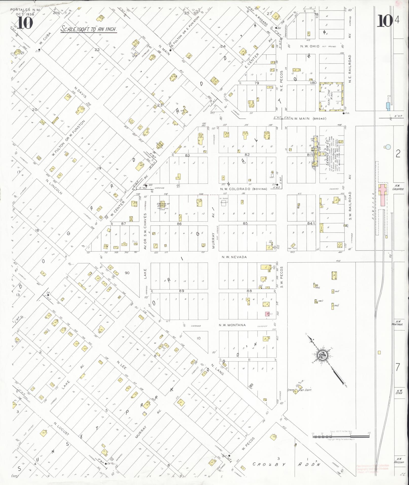 Sanborn Fire Insurance Map from Portales, Roosevelt County, New Mexico (1938), Sheet #0010 - Complete Map Set gallery image, historic Sanborn map, vintage wall art, New Mexico New Mexico