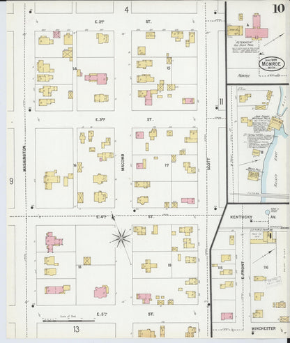 Sanborn Fire Insurance Map from Monroe, Monroe County, Michigan (1899), Sheet #0010 - Historic Sanborn Fire Insurance Map Print, vintage old map wall art, antique decor, genealogy gift, Michigan Michigan map