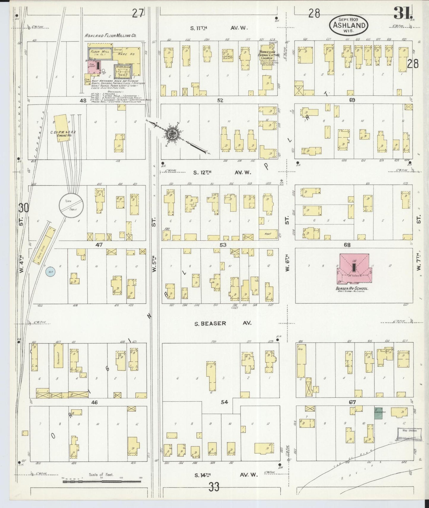 Sanborn Fire Insurance Map from Ashland, Ashland County, Wisconsin (1909), Sheet #0031 - Historic Sanborn Fire Insurance Map Print, vintage old map wall art, antique decor, genealogy gift, Wisconsin Wisconsin map