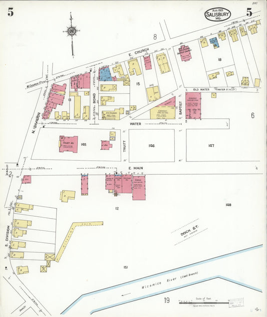 Sanborn Fire Insurance Map from Salisbury, Wicomico County, Maryland (1923), Sheet #0005 - Historic Sanborn Fire Insurance Map Print, vintage old map wall art