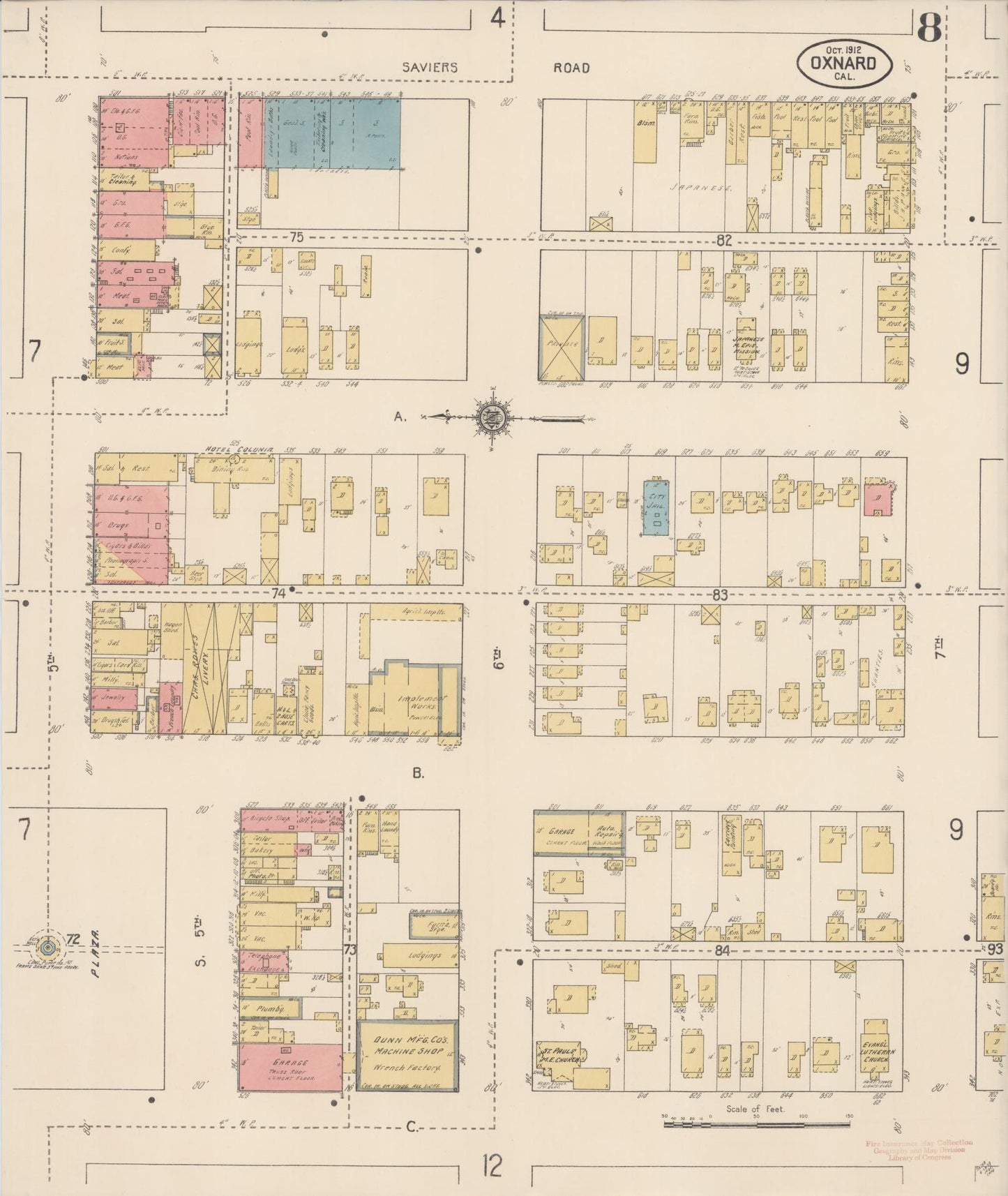 Sanborn Fire Insurance Map from Oxnard, Ventura County, California (1912), Sheet #0008 - Complete Map Set gallery image, historic Sanborn map, vintage wall art, California California