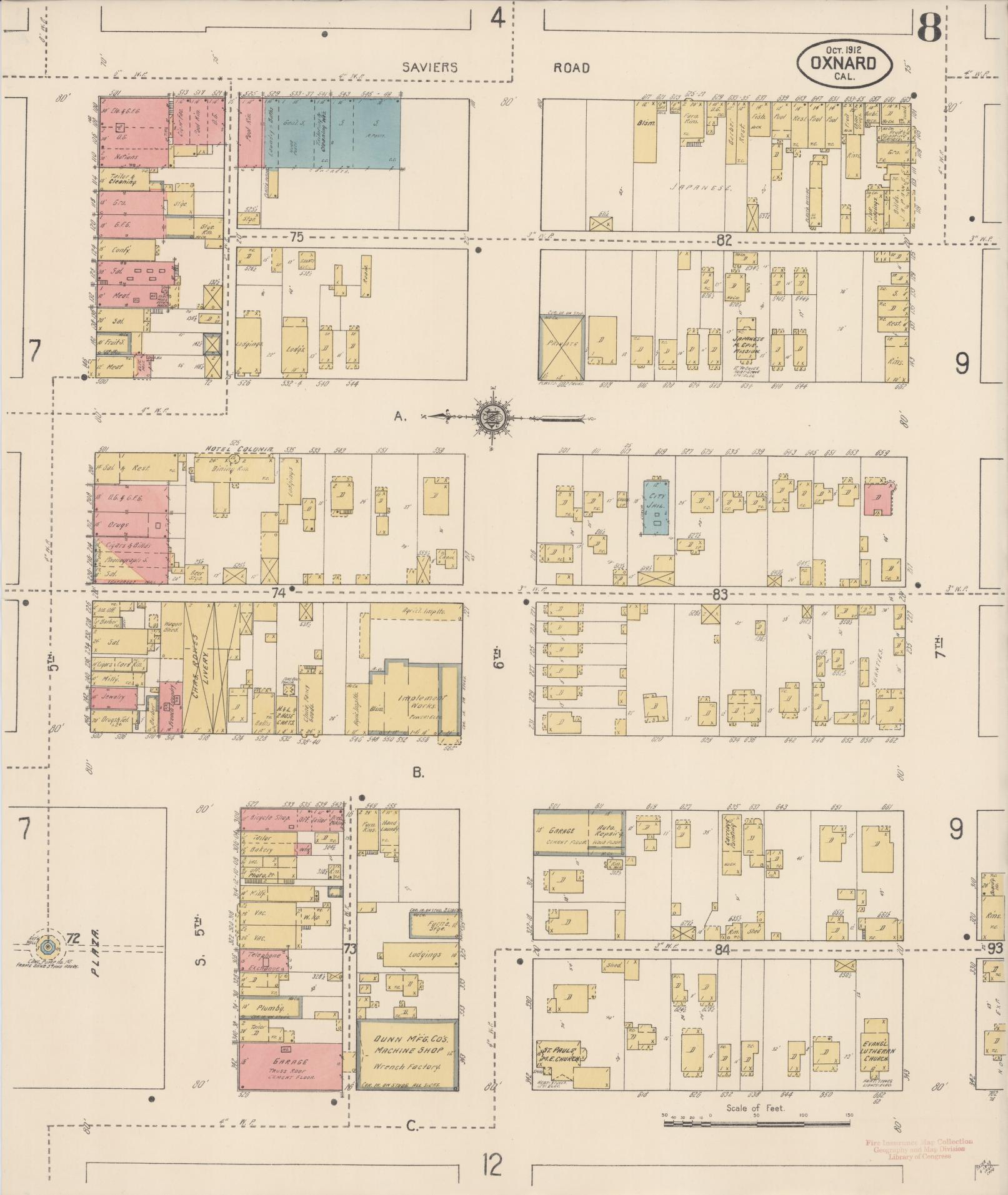 Sanborn Fire Insurance Map from Oxnard, Ventura County, California (1912), Sheet #0008 - Complete Map Set gallery image, historic Sanborn map, vintage wall art, California California