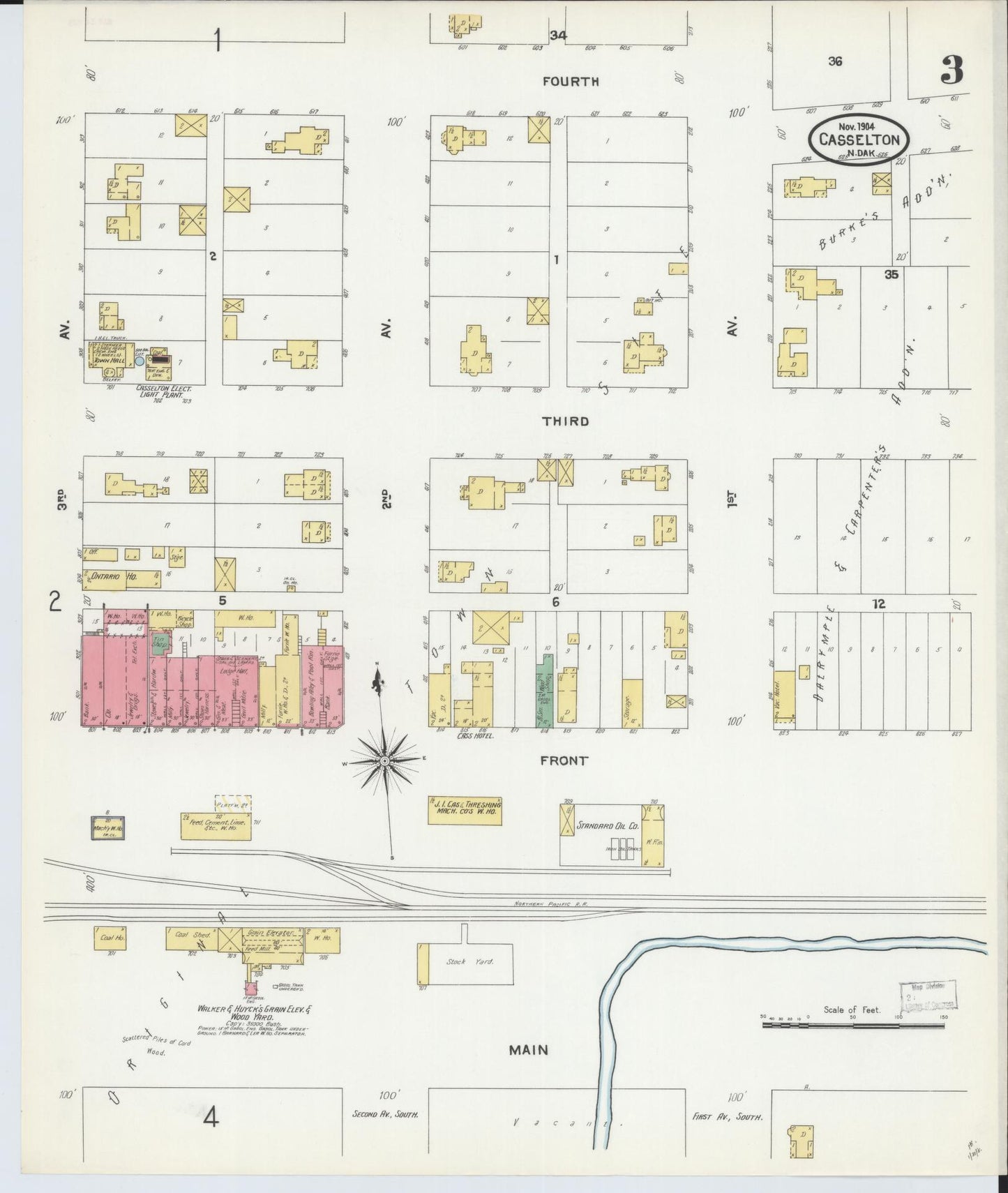 Sanborn Fire Insurance Map from Casselton, Cass County, North Dakota (1904), Sheet #0003 - Complete Map Set gallery image, historic Sanborn map, vintage wall art, North Dakota North Dakota