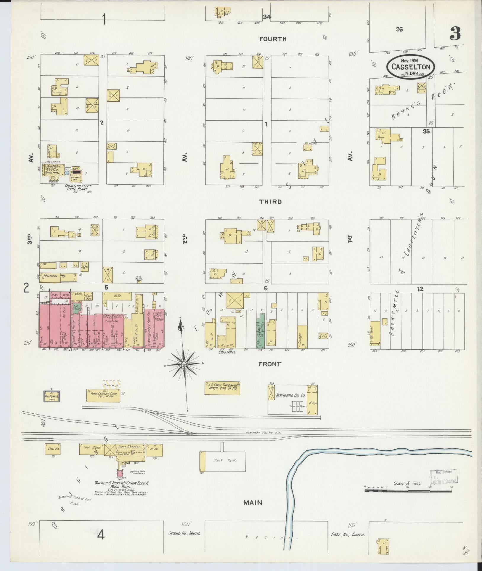 Sanborn Fire Insurance Map from Casselton, Cass County, North Dakota (1904), Sheet #0003 - Complete Map Set gallery image, historic Sanborn map, vintage wall art, North Dakota North Dakota