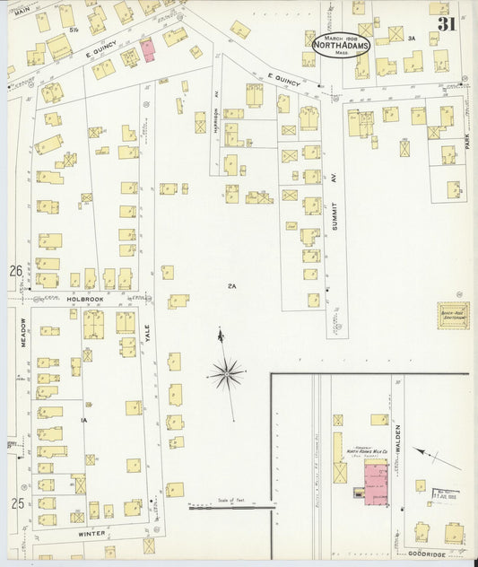 Sanborn Fire Insurance Map from North Adams, Berkshire County, Massachusetts (1908), Sheet #0031 - Historic Sanborn Fire Insurance Map Print, vintage old map wall art, antique decor, genealogy gift, Massachusetts Massachusetts map