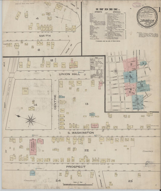 Sanborn Fire Insurance Map from Jamaica, Queens County, New York (1886), Sheet #0001 - Historic Sanborn Fire Insurance Map Print, vintage old map wall art, antique decor, genealogy gift, New York New York map