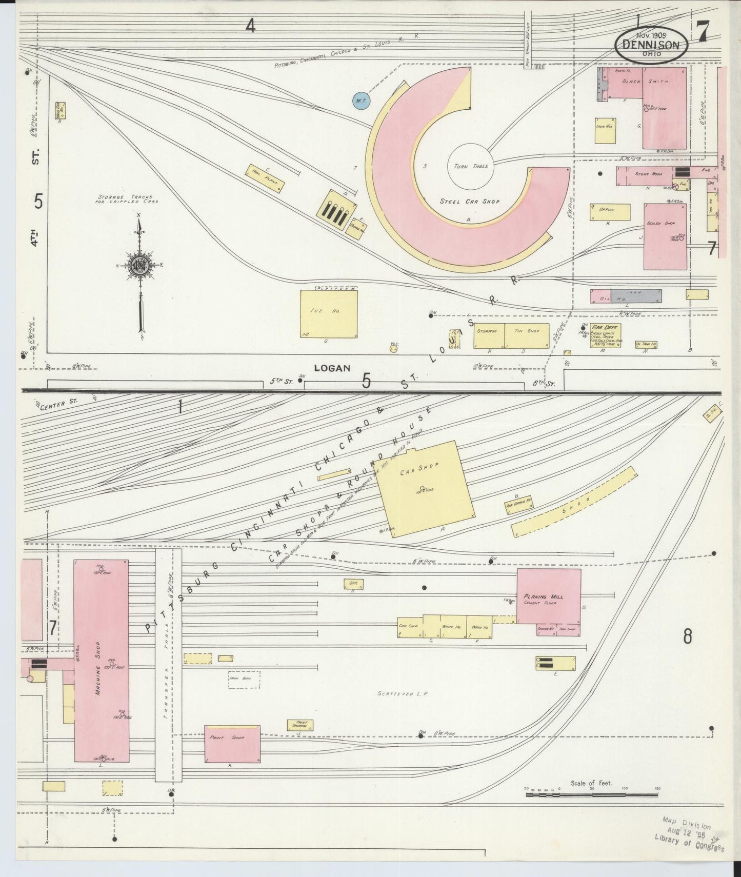 Sanborn Fire Insurance Map from Dennison, Tuscarawas County, Ohio (1909), Sheet #0007 - Complete Map Set gallery image, historic Sanborn map, vintage wall art, Ohio Ohio