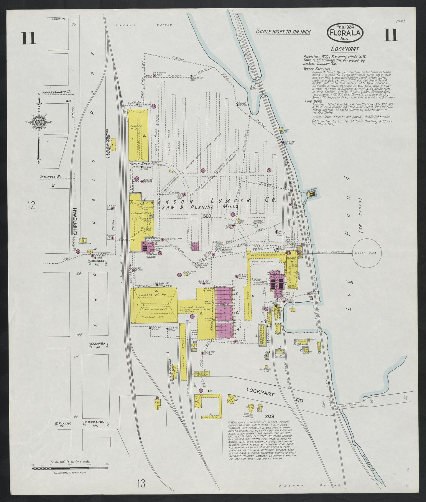 Sanborn Fire Insurance Map from Florala, Covington County, Alabama (1924), Sheet #0011 - Historic Sanborn Fire Insurance Map Print, vintage old map wall art, antique decor, genealogy gift, Alabama Alabama map