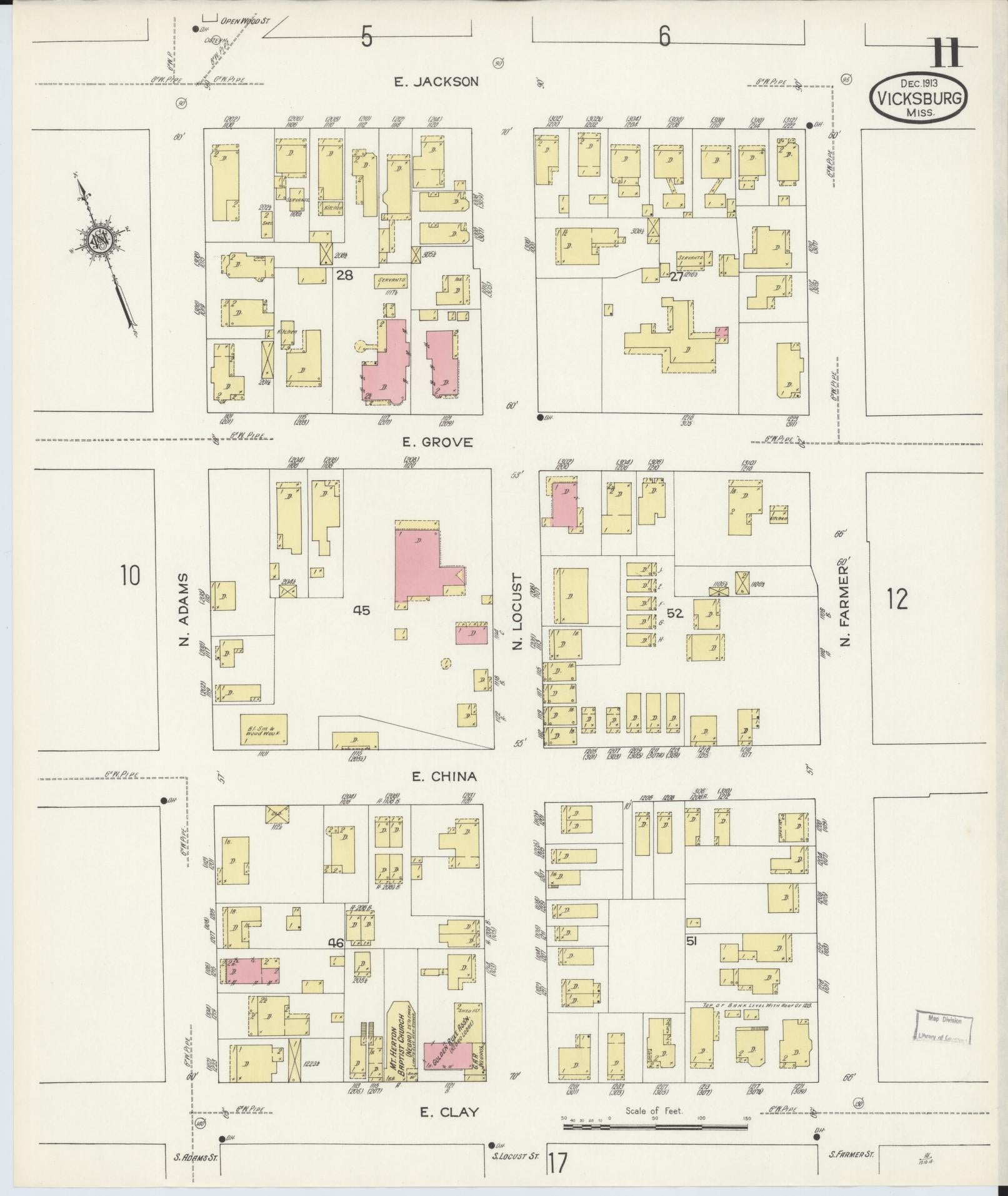 Sanborn Fire Insurance Map from Vicksburg, Warren County, Mississippi (1913), Sheet #0011 - Historic Sanborn Fire Insurance Map Print, vintage old map wall art, antique decor, genealogy gift, Mississippi Mississippi map