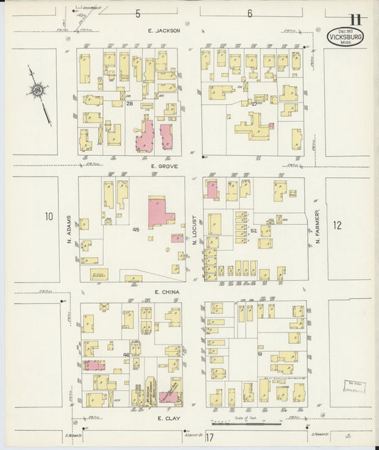 Sanborn Fire Insurance Map from Vicksburg, Warren County, Mississippi (1913), Sheet #0011 - Historic Sanborn Fire Insurance Map Print, vintage old map wall art, antique decor, genealogy gift, Mississippi Mississippi map