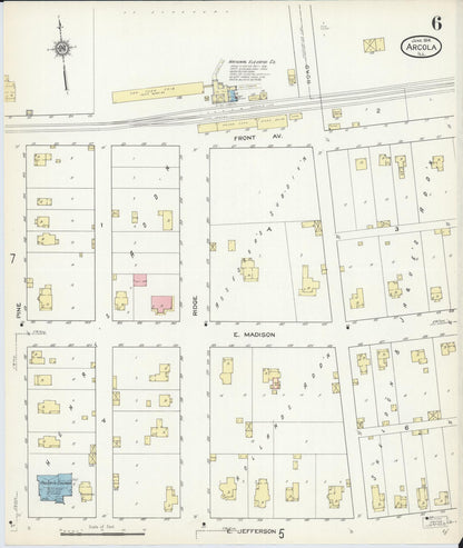 Sanborn Fire Insurance Map from Arcola, Douglas County, Illinois (1914), Sheet #0006 - Historic Sanborn Fire Insurance Map Print, vintage old map wall art, antique decor, genealogy gift, Illinois Illinois map