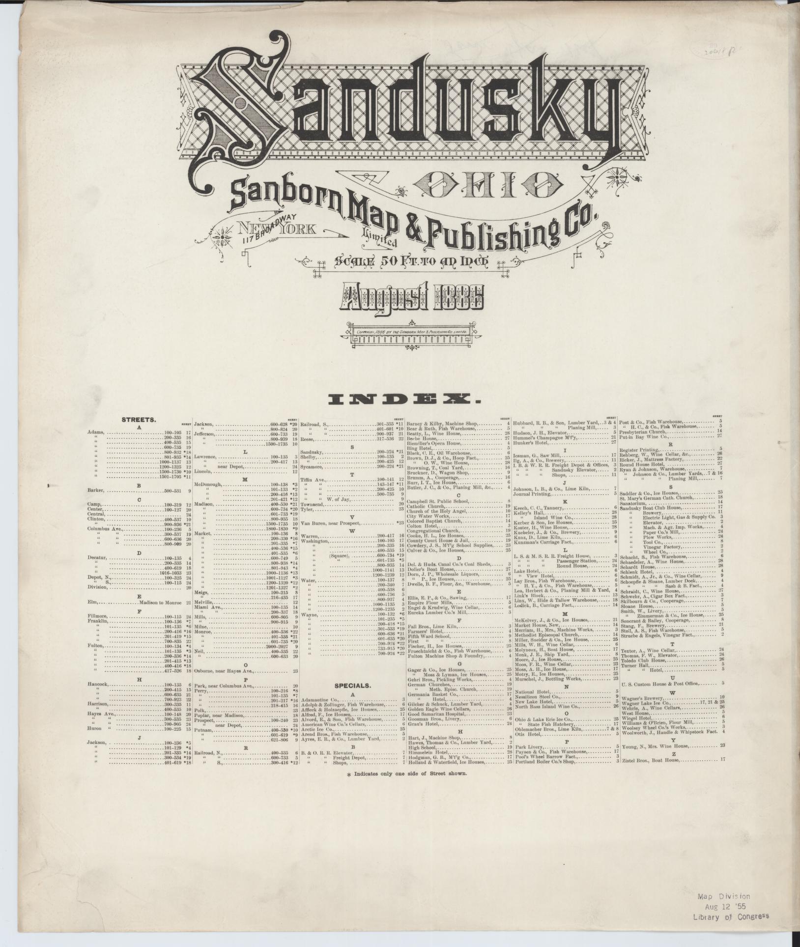 Sanborn Fire Insurance Map from Sandusky, Erie County, Ohio (1886), Sheet #0001 - Historic Sanborn Fire Insurance Map Print, vintage old map wall art, antique decor, genealogy gift, Ohio Ohio map