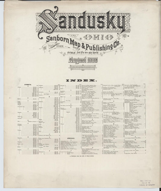 Sanborn Fire Insurance Map from Sandusky, Erie County, Ohio (1886), Sheet #0001 - Historic Sanborn Fire Insurance Map Print, vintage old map wall art, antique decor, genealogy gift, Ohio Ohio map