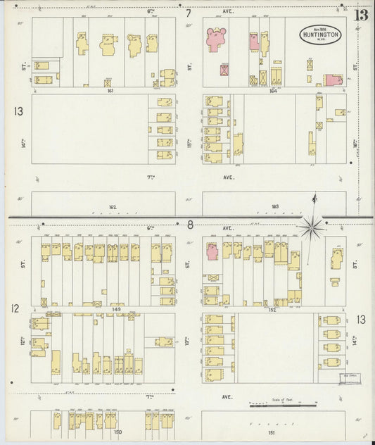 Sanborn Fire Insurance Map from Huntington, Cabell County, West Virginia (1898), Sheet #0013 - Historic Sanborn Fire Insurance Map Print, vintage old map wall art, antique decor, genealogy gift, West Virginia West Virginia map