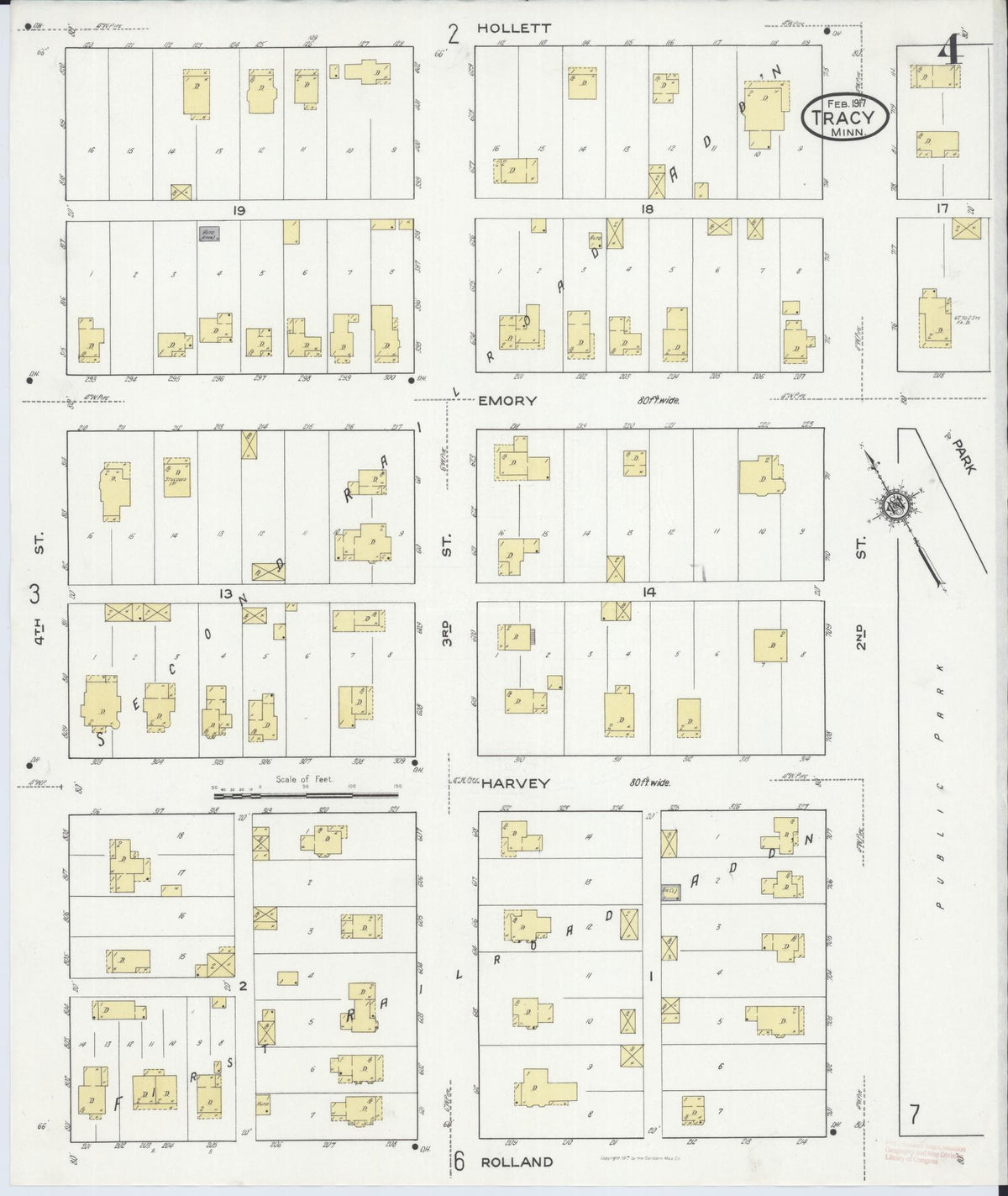 Sanborn Fire Insurance Map from Tracy, Lyon County, Minnesota (1917), Sheet #0004 - Historic Sanborn Fire Insurance Map Print, vintage old map wall art, antique decor, genealogy gift, Minnesota Minnesota map