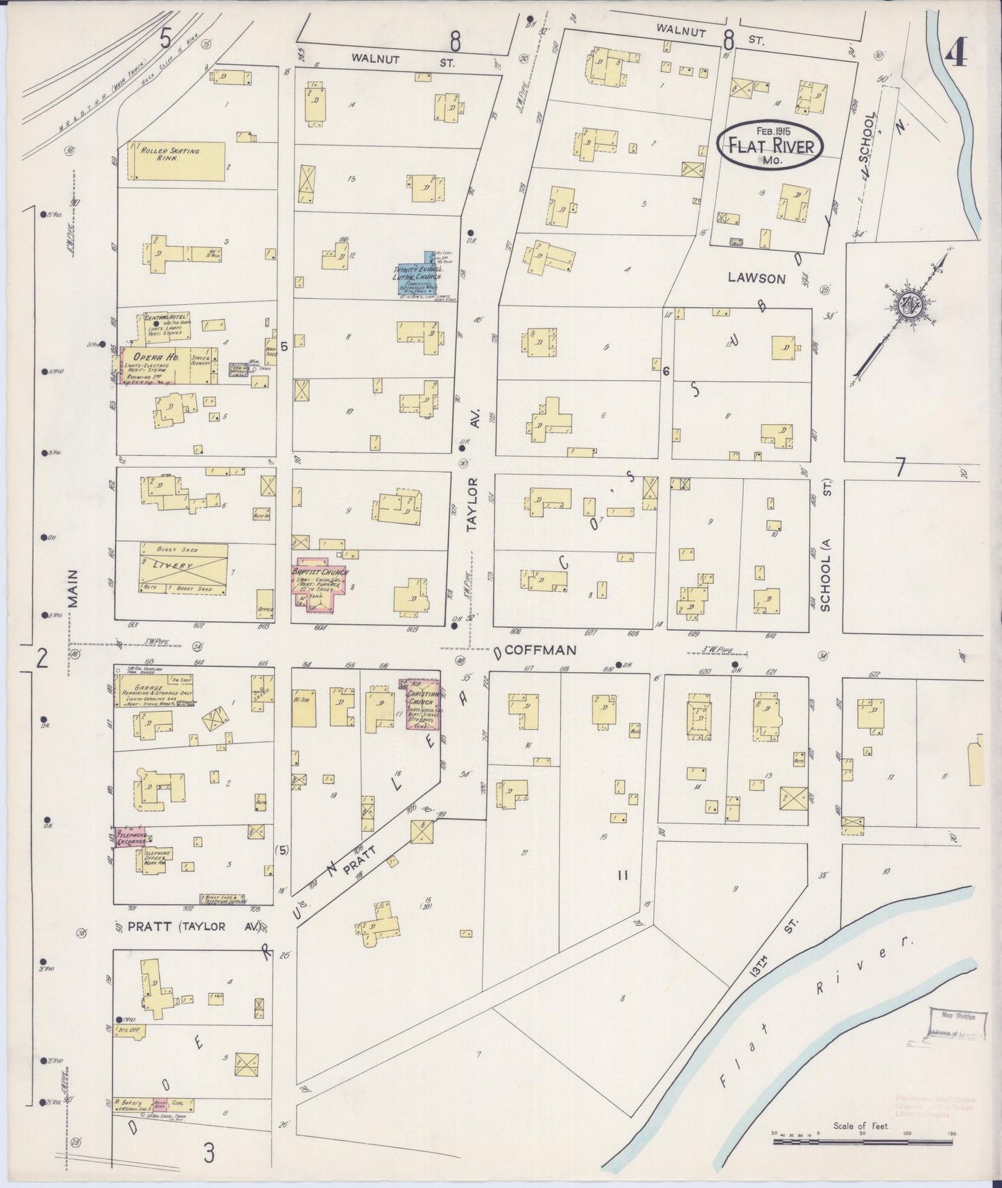 Sanborn Fire Insurance Map from Flat River, Saint Francois County, Missouri (1915), Sheet #0004 - Historic Sanborn Fire Insurance Map Print, vintage old map wall art, antique decor, genealogy gift, Missouri Missouri map