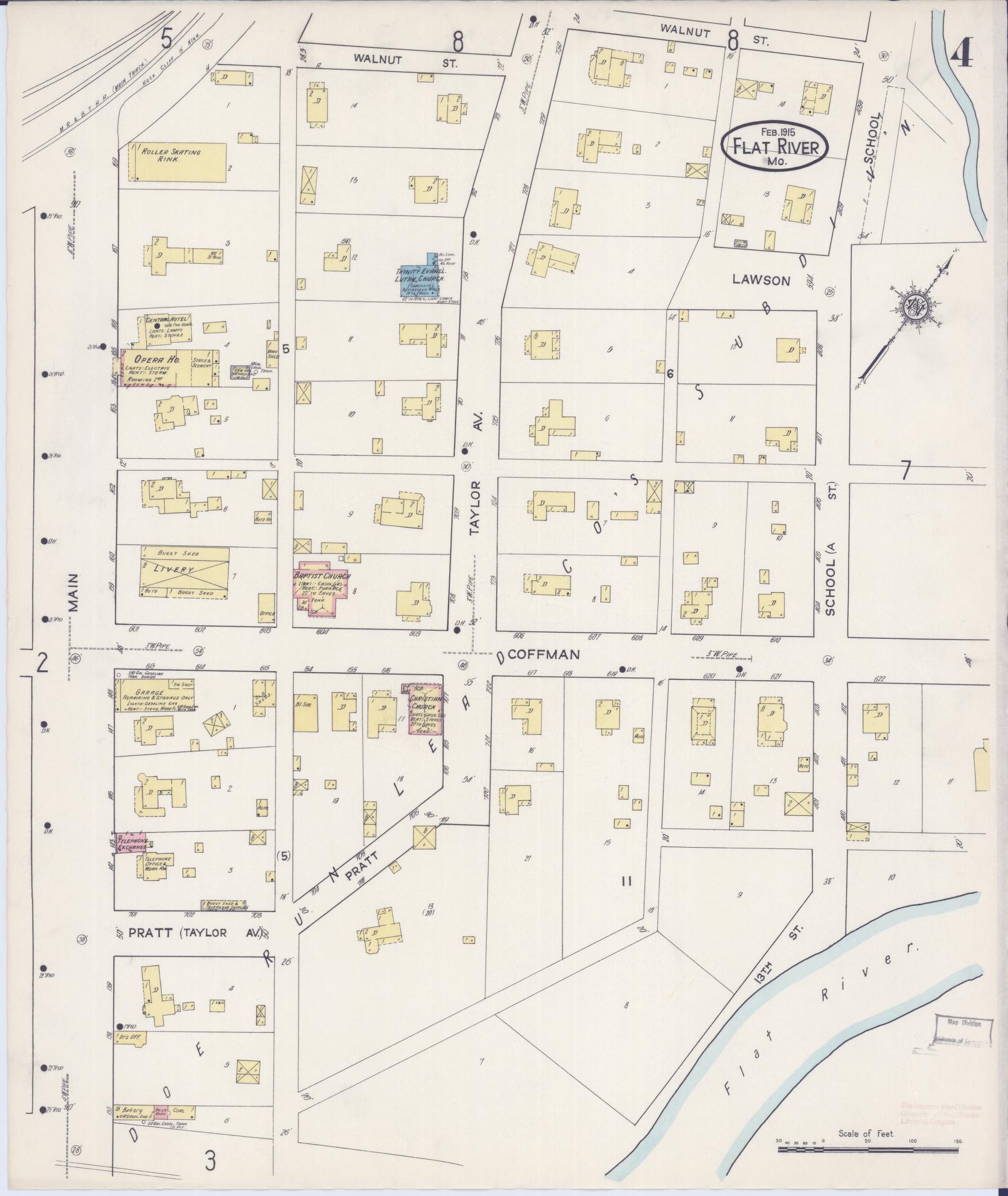Sanborn Fire Insurance Map from Flat River, Saint Francois County, Missouri (1915), Sheet #0004 - Historic Sanborn Fire Insurance Map Print, vintage old map wall art, antique decor, genealogy gift, Missouri Missouri map