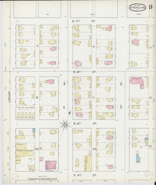 Sanborn Fire Insurance Map from Sterling, Whiteside County, Illinois (1891), Sheet #0009 - Historic Sanborn Fire Insurance Map Print, vintage old map wall art, antique decor, genealogy gift, Illinois Illinois map