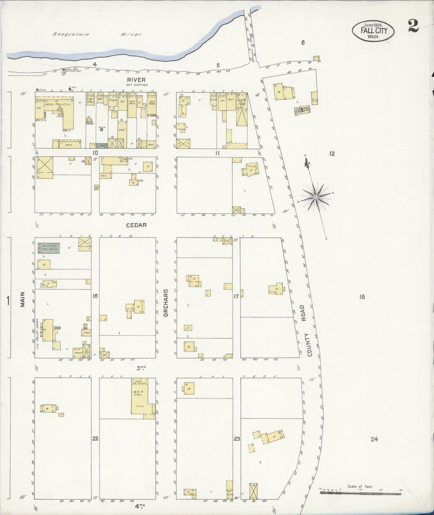Sanborn Fire Insurance Map from Fall City, King County, Washington (1908), Sheet #0002 - Historic Sanborn Fire Insurance Map Print, vintage old map wall art, antique decor, genealogy gift, Washington Washington map