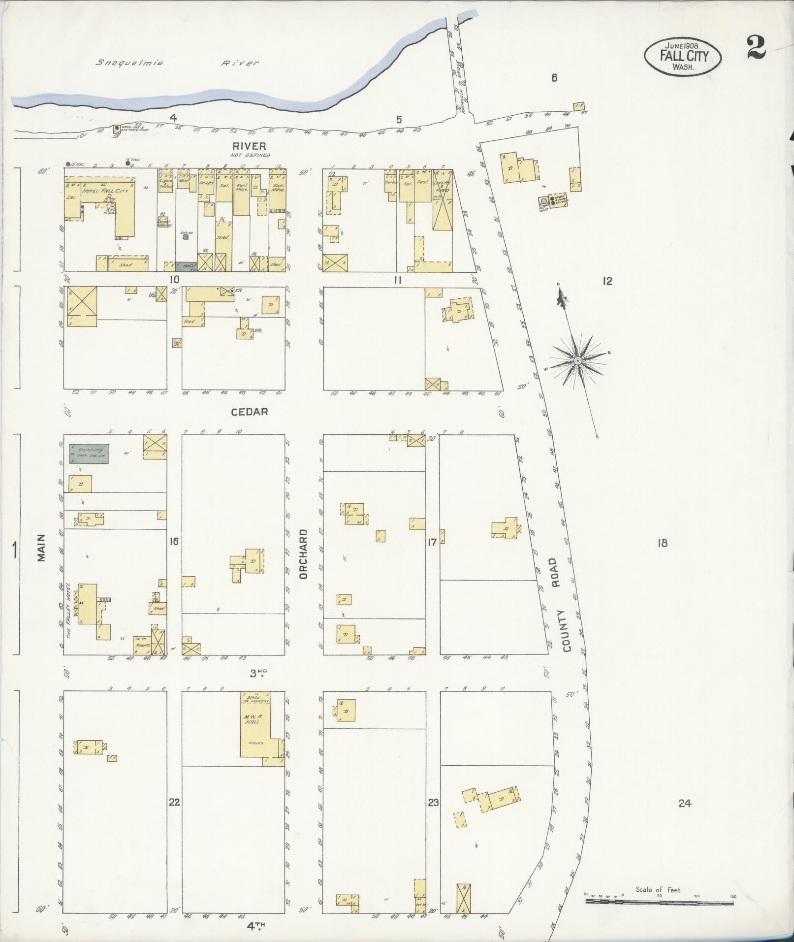 Sanborn Fire Insurance Map from Fall City, King County, Washington (1908), Sheet #0002 - Historic Sanborn Fire Insurance Map Print, vintage old map wall art, antique decor, genealogy gift, Washington Washington map