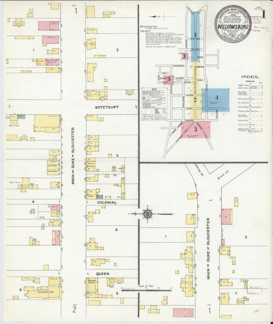 Sanborn Fire Insurance Map from Williamsburg, Independent Cities, Virginia (1910), Sheet #0001 - Complete Map Set gallery image, historic Sanborn map, vintage wall art, Virginia Virginia