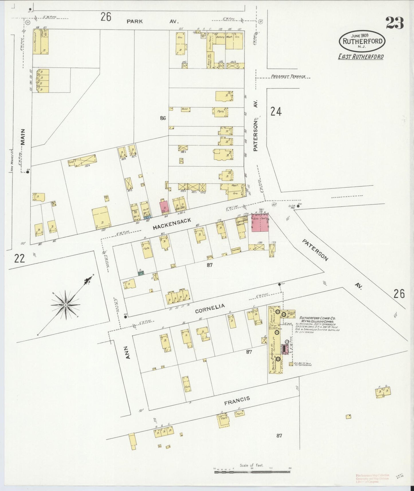 Sanborn Fire Insurance Map from Rutherford, Bergen County, New Jersey (1909), Sheet #0023 - Complete Map Set gallery image, historic Sanborn map, vintage wall art, New Jersey New Jersey
