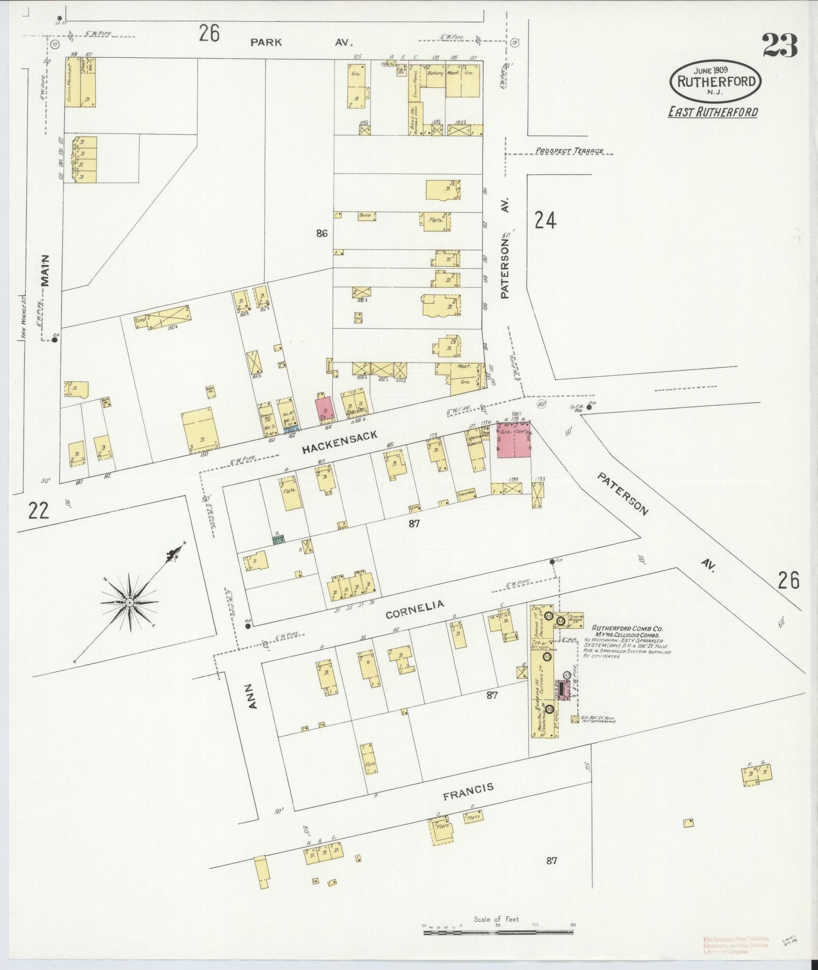 Sanborn Fire Insurance Map from Rutherford, Bergen County, New Jersey (1909), Sheet #0023 - Complete Map Set gallery image, historic Sanborn map, vintage wall art, New Jersey New Jersey