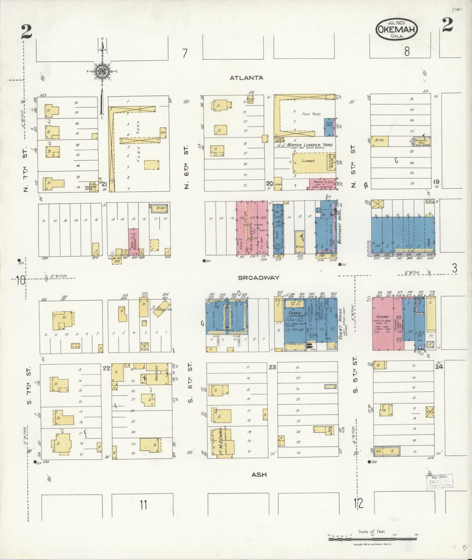Sanborn Fire Insurance Map from Okemah, Okfuskee County, Oklahoma (1923), Sheet #0002 - Complete Map Set gallery image, historic Sanborn map, vintage wall art, Oklahoma Oklahoma