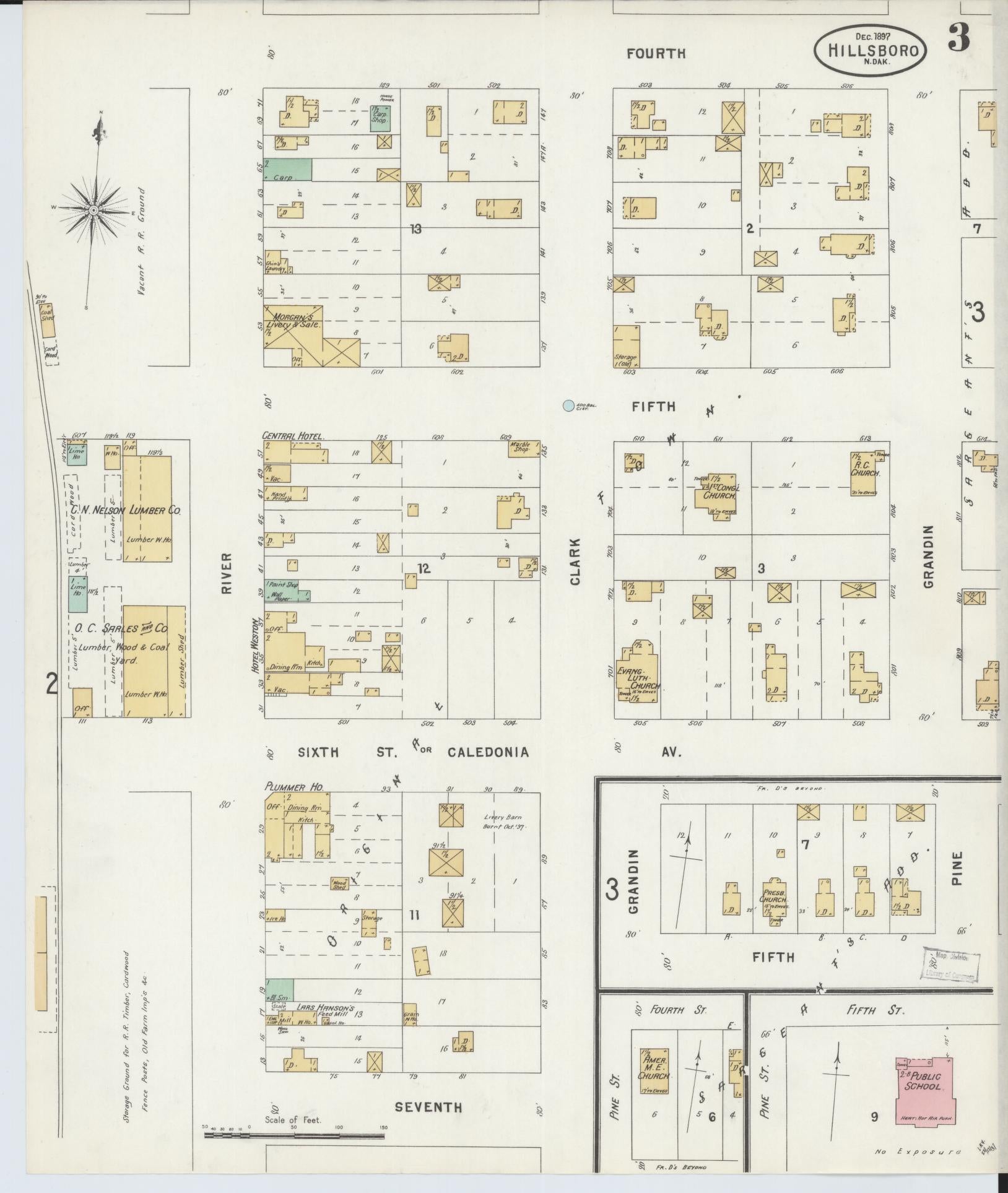 Sanborn Fire Insurance Map from Hillsboro, Traill County, North Dakota (1897), Sheet #0003 - Historic Sanborn Fire Insurance Map Print, vintage old map wall art, antique decor, genealogy gift, North Dakota North Dakota map