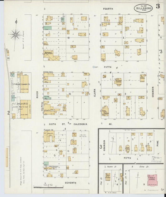 Sanborn Fire Insurance Map from Hillsboro, Traill County, North Dakota (1897), Sheet #0003 - Historic Sanborn Fire Insurance Map Print, vintage old map wall art, antique decor, genealogy gift, North Dakota North Dakota map