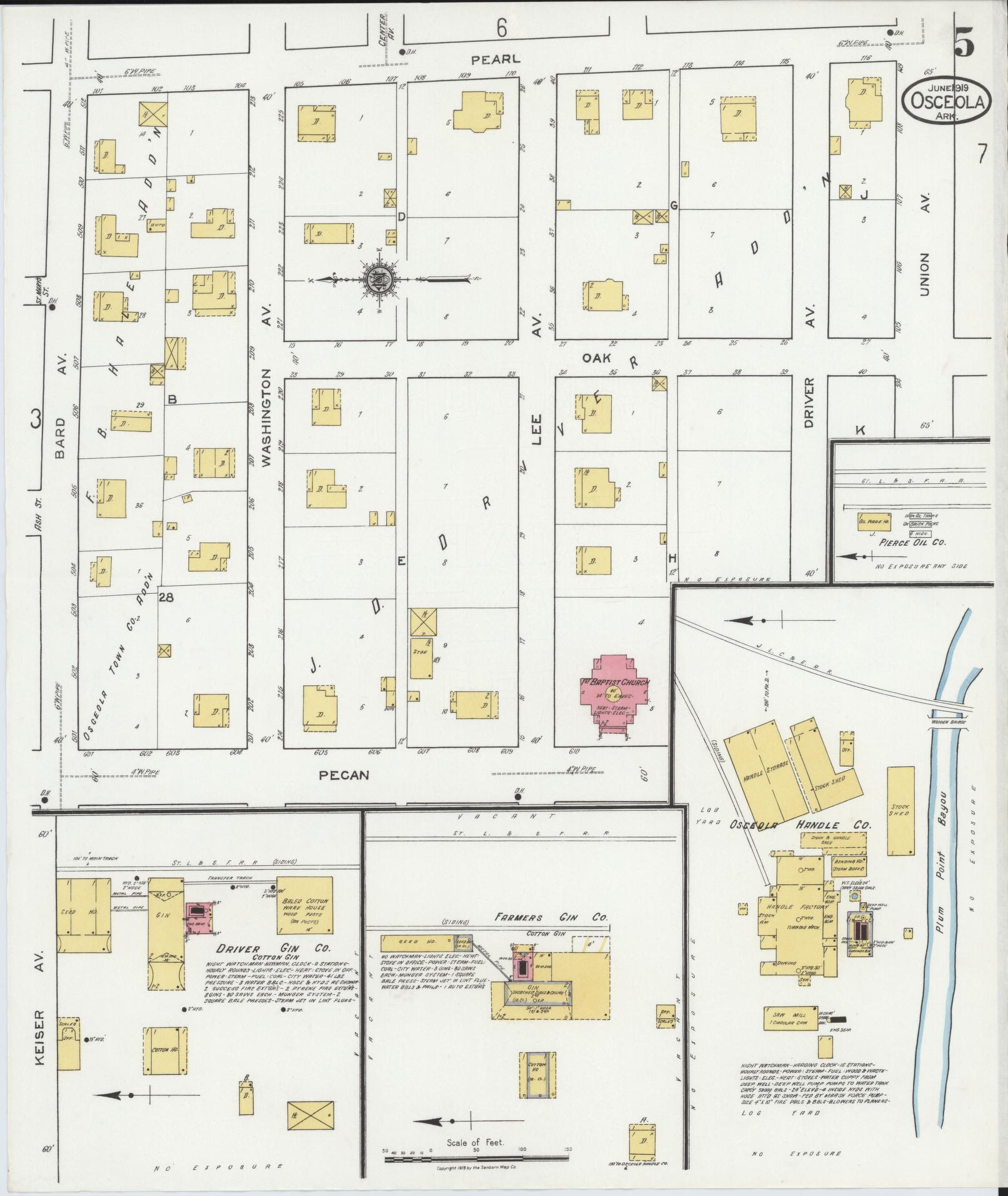 Sanborn Fire Insurance Map from Osceola, Mississippi County, Arkansas (1919), Sheet #0005 - Historic Sanborn Fire Insurance Map Print, vintage old map wall art, antique decor, genealogy gift, Arkansas Arkansas map
