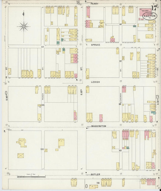 Sanborn Fire Insurance Map from Easton, Northampton County, Pennsylvania (1897), Sheet #0017 - Historic Sanborn Fire Insurance Map Print, vintage old map wall art, antique decor, genealogy gift, Pennsylvania Pennsylvania map