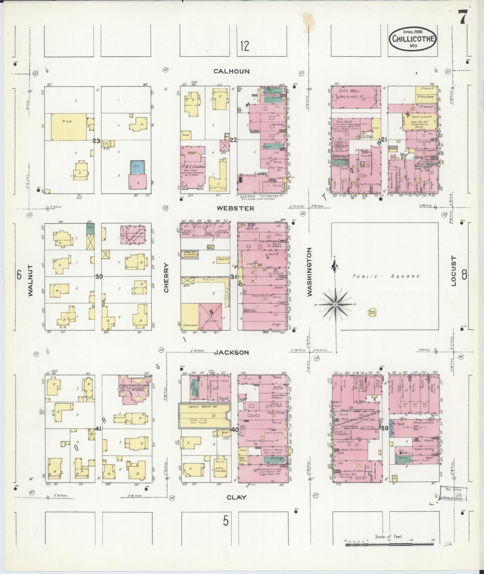 Sanborn Fire Insurance Map from Chillicothe, Livingston County, Missouri (1909), Sheet #0007 - Historic Sanborn Fire Insurance Map Print, vintage old map wall art, antique decor, genealogy gift, Missouri Missouri map