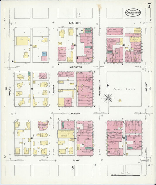 Sanborn Fire Insurance Map from Chillicothe, Livingston County, Missouri (1909), Sheet #0007 - Historic Sanborn Fire Insurance Map Print, vintage old map wall art, antique decor, genealogy gift, Missouri Missouri map