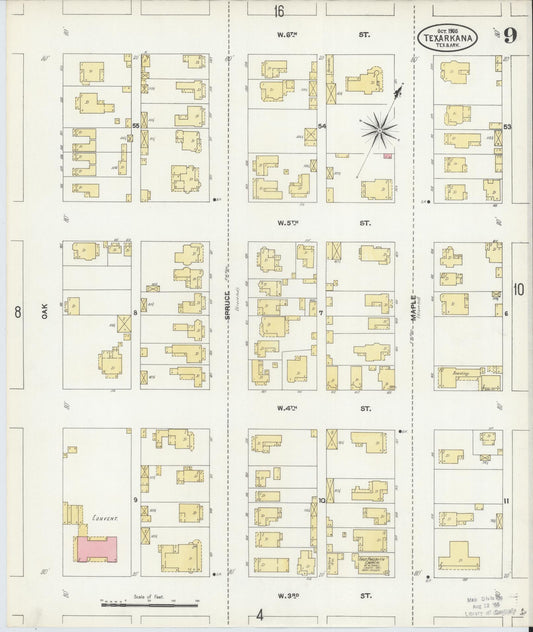 Sanborn Fire Insurance Map from Texarkana, Bowie County, Texas (1905), Sheet #0009 - Historic Sanborn Fire Insurance Map Print, vintage old map wall art, antique decor, genealogy gift, Texas Texas map