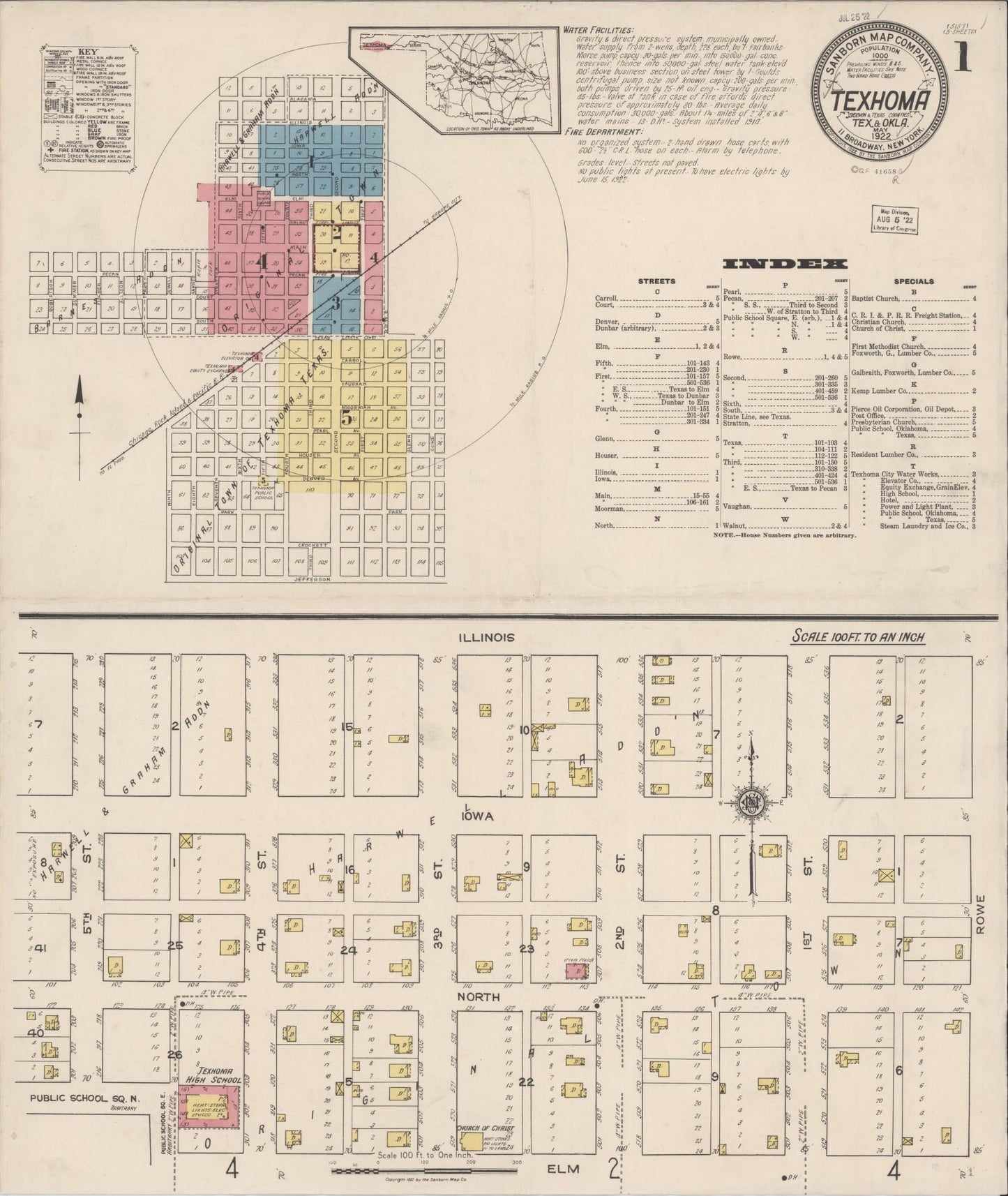 Sanborn Fire Insurance Map from Texhoma, Texas County, Oklahoma and Sherman County, Texas, Texas (1922), Sheet #0001 - Complete Map Set gallery image, historic Sanborn map, vintage wall art, Texhoma Texas