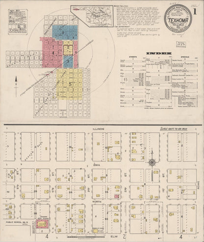 Sanborn Fire Insurance Map from Texhoma, Texas County, Oklahoma and Sherman County, Texas, Texas (1922), Sheet #0001 - Complete Map Set gallery image, historic Sanborn map, vintage wall art, Texhoma Texas